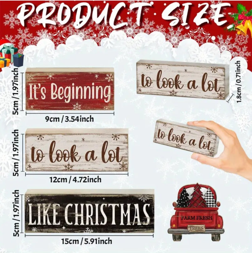 4 Piece Wooden Red Truck Christmas Decor