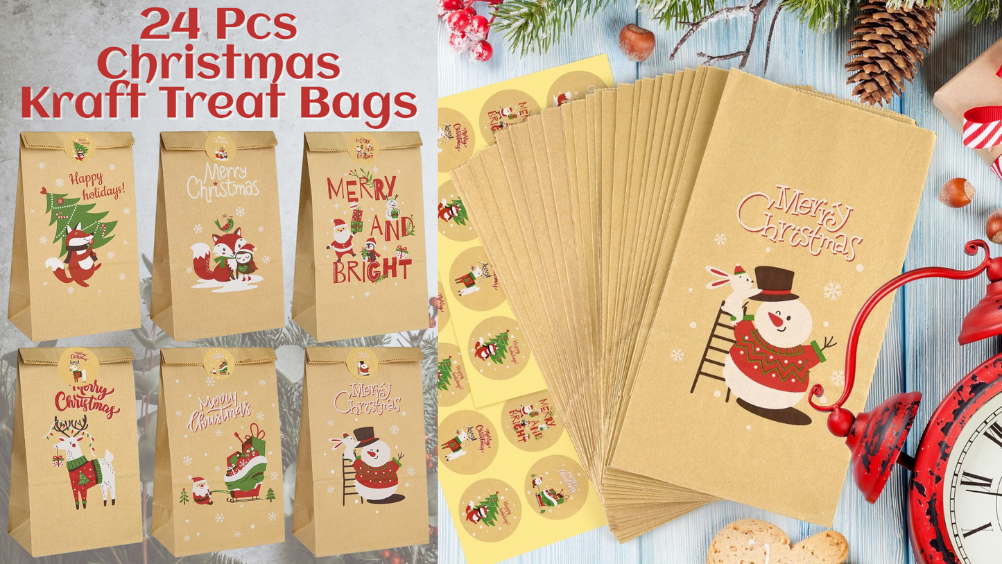 24pc Christmas Kraft Treat Bags