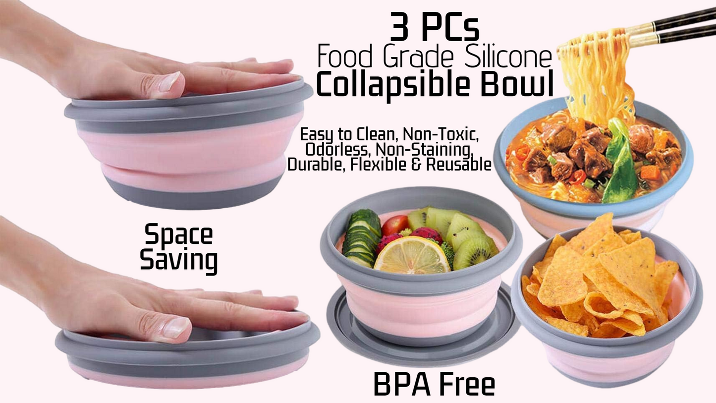 3pc Food Grade Silicone Collapsible Bowls