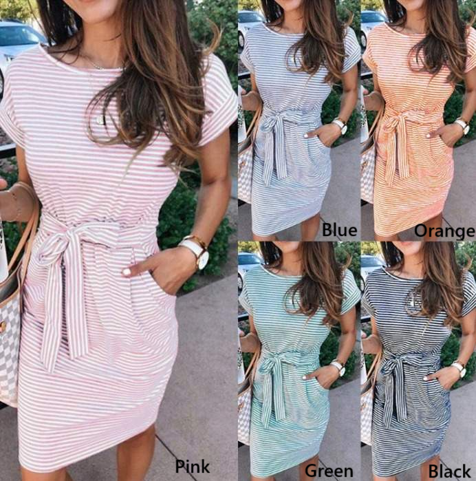 Striped Short Sleeve Dress