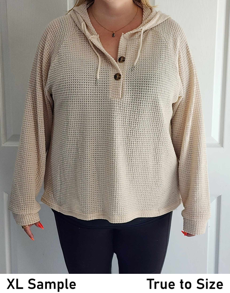 Waffle Knit Button V Neck Sweater