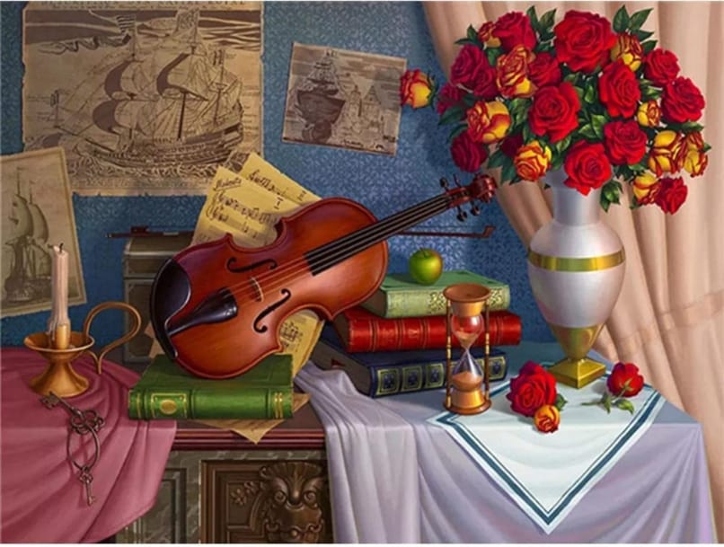 Still Life with Violin Diamond Dot