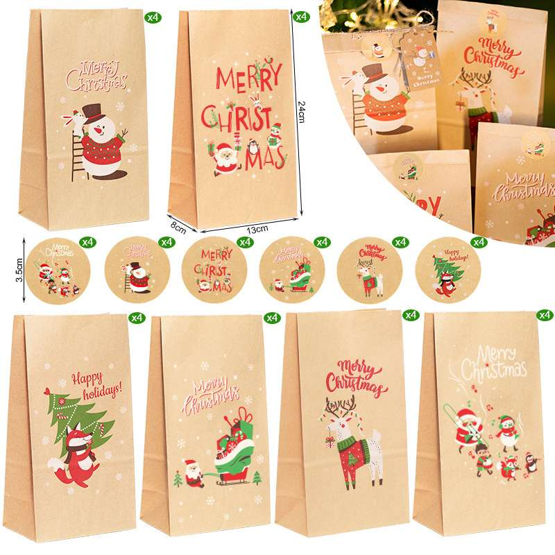 24pc Christmas Kraft Treat Bags