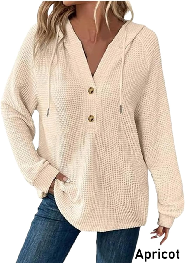 Waffle Knit Button V Neck Sweater