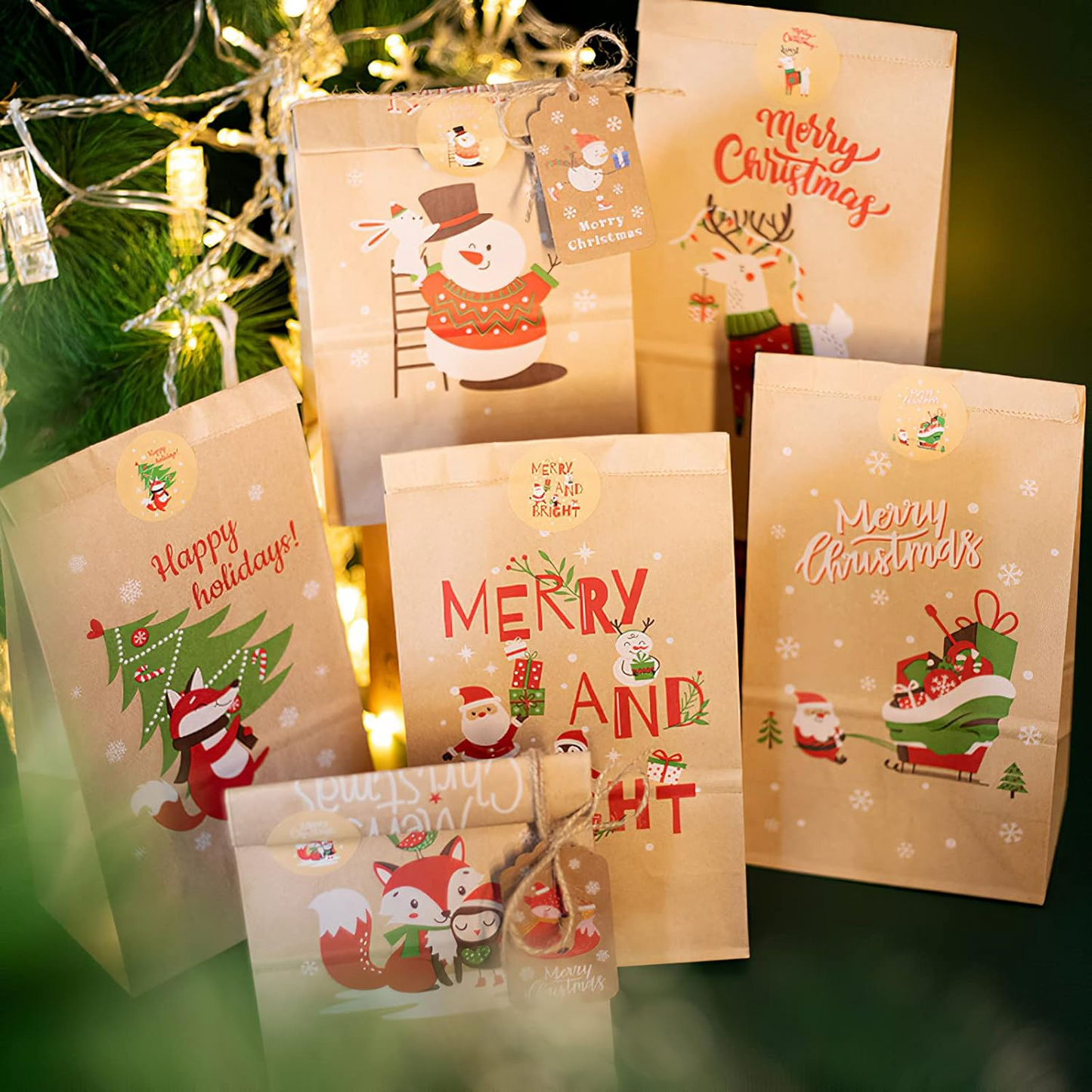 24pc Christmas Kraft Treat Bags