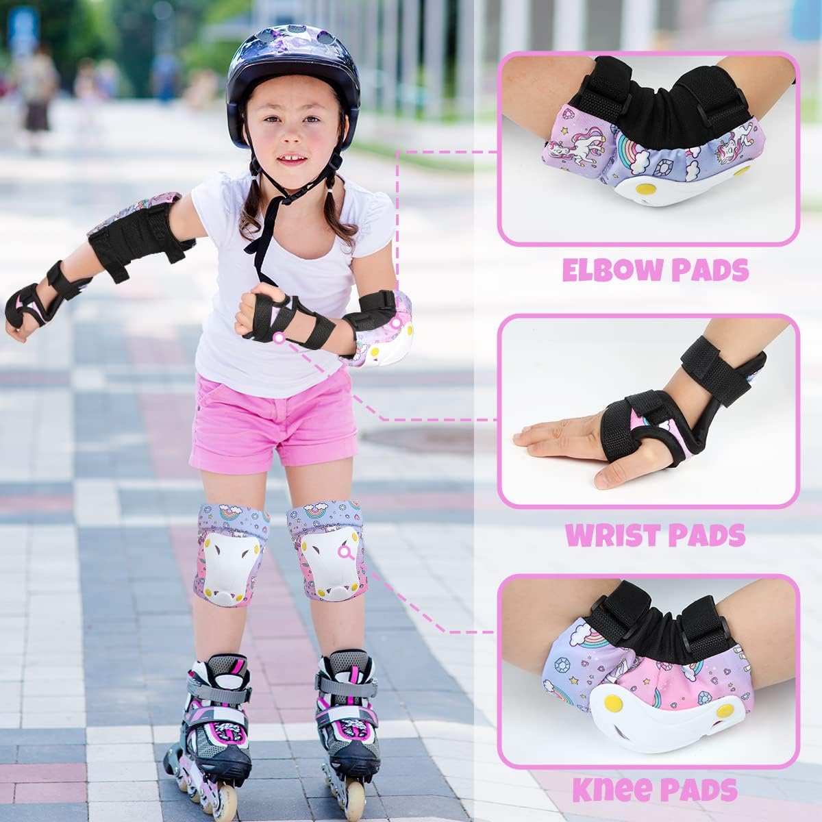 Knee Pads and Elbow Pads for Kids - Protective Gear Set with Wrist Guards & Portable Drawstring Bag