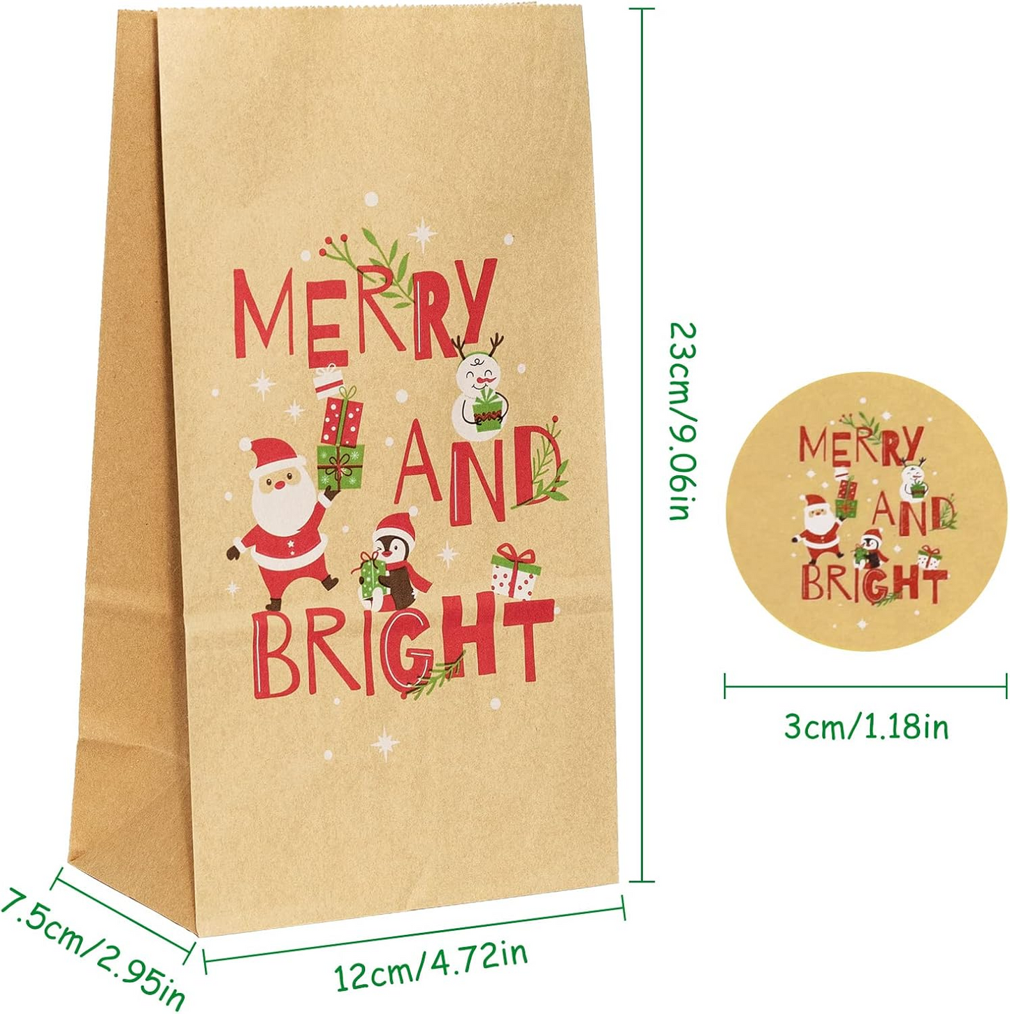 24pc Christmas Kraft Treat Bags