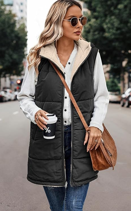 Reversible Sherpa Lined Hooded Vest