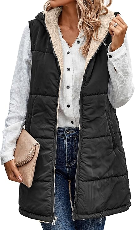 Reversible Sherpa Lined Hooded Vest