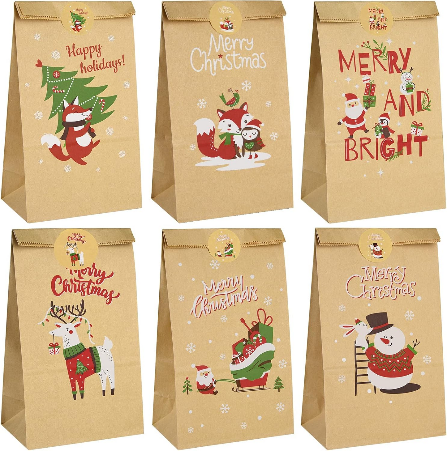 24pc Christmas Kraft Treat Bags