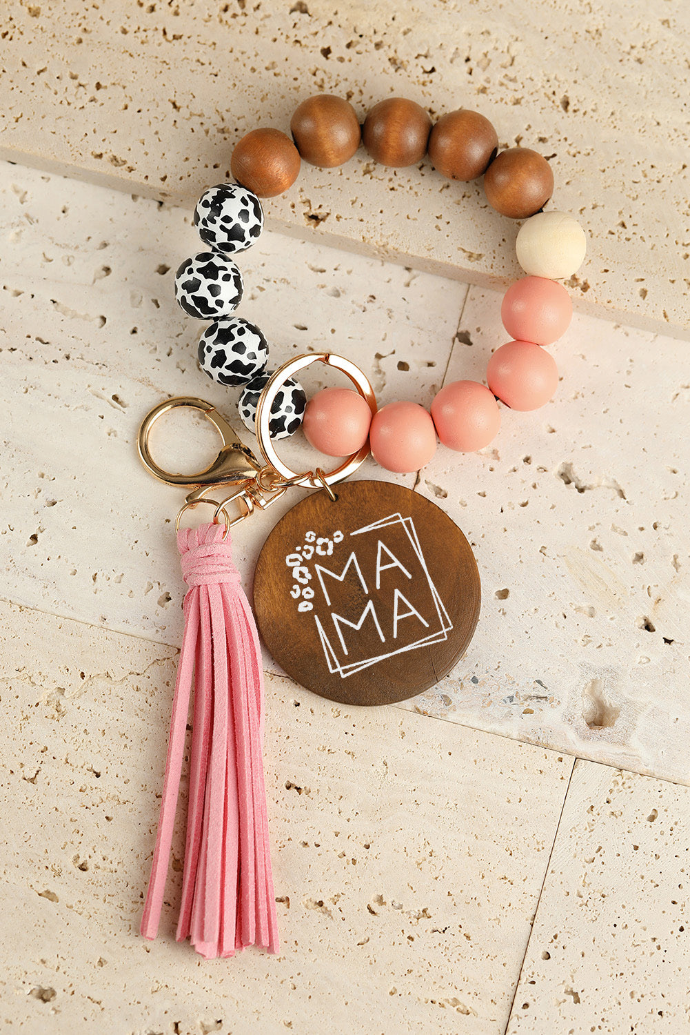 Mama Wooden Leopard Keychain