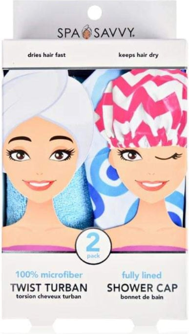 Set of 2 Twist Hair Turban and Bouffant Shower Cap