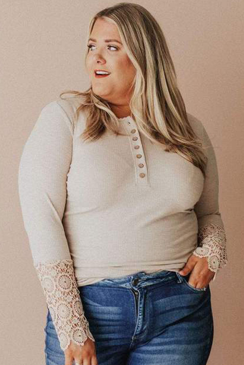 Lace Ribbed Plus Size Long Sleeve