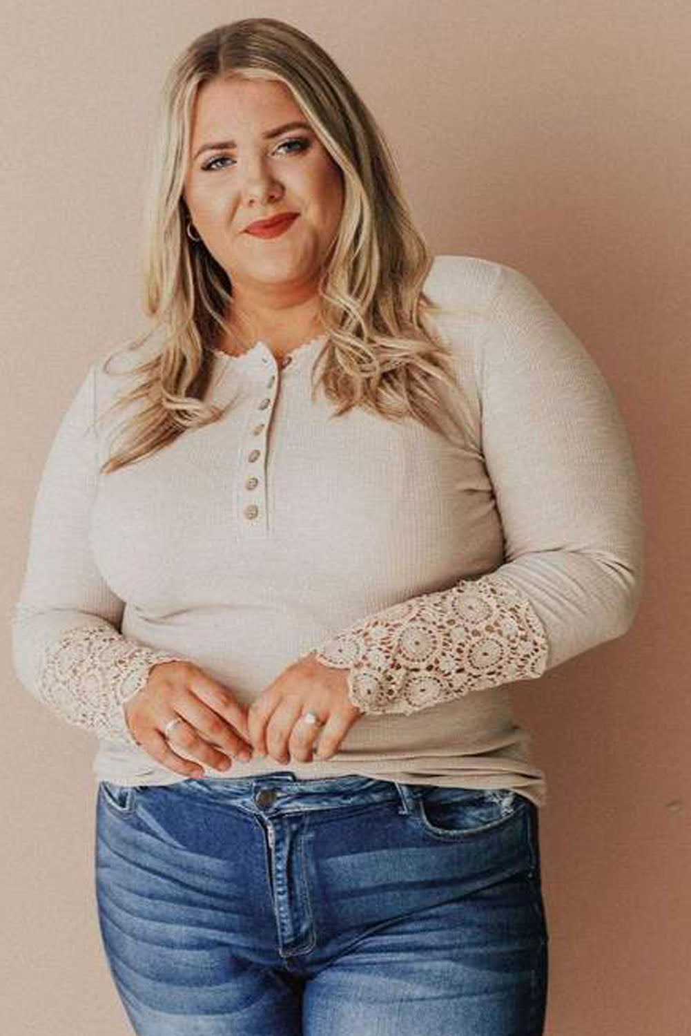 Lace Ribbed Plus Size Long Sleeve