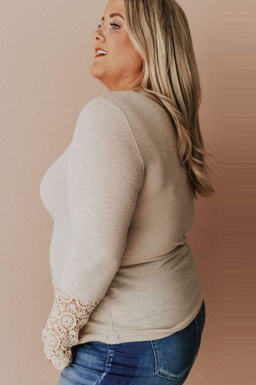 Lace Ribbed Plus Size Long Sleeve