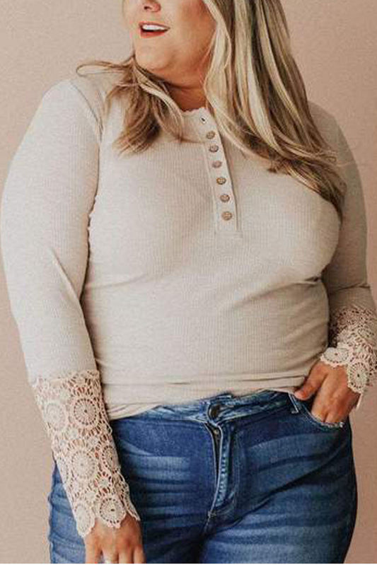 Lace Ribbed Plus Size Long Sleeve