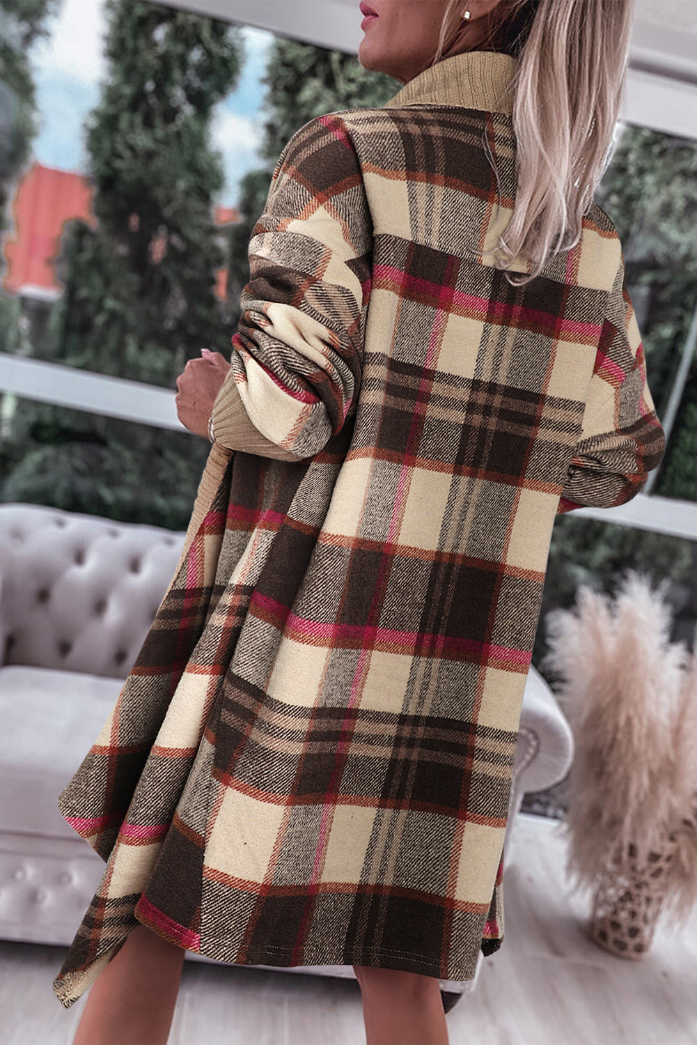 Brown Plaid Cardigan