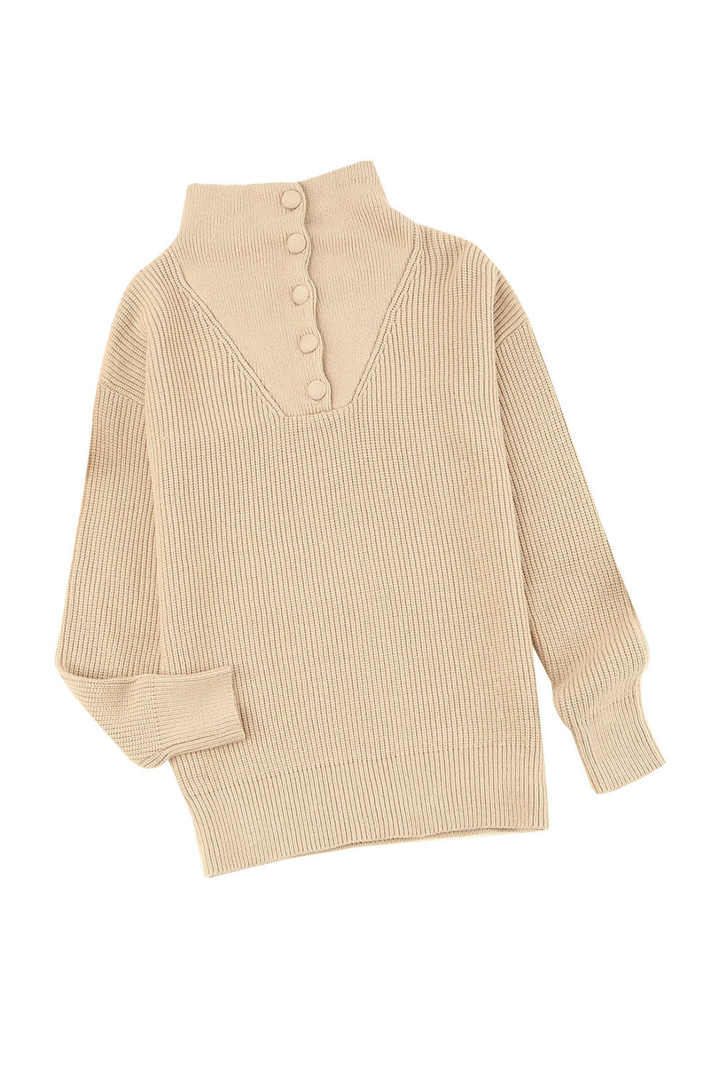 Khaki Buttoned Turn Down Sweater