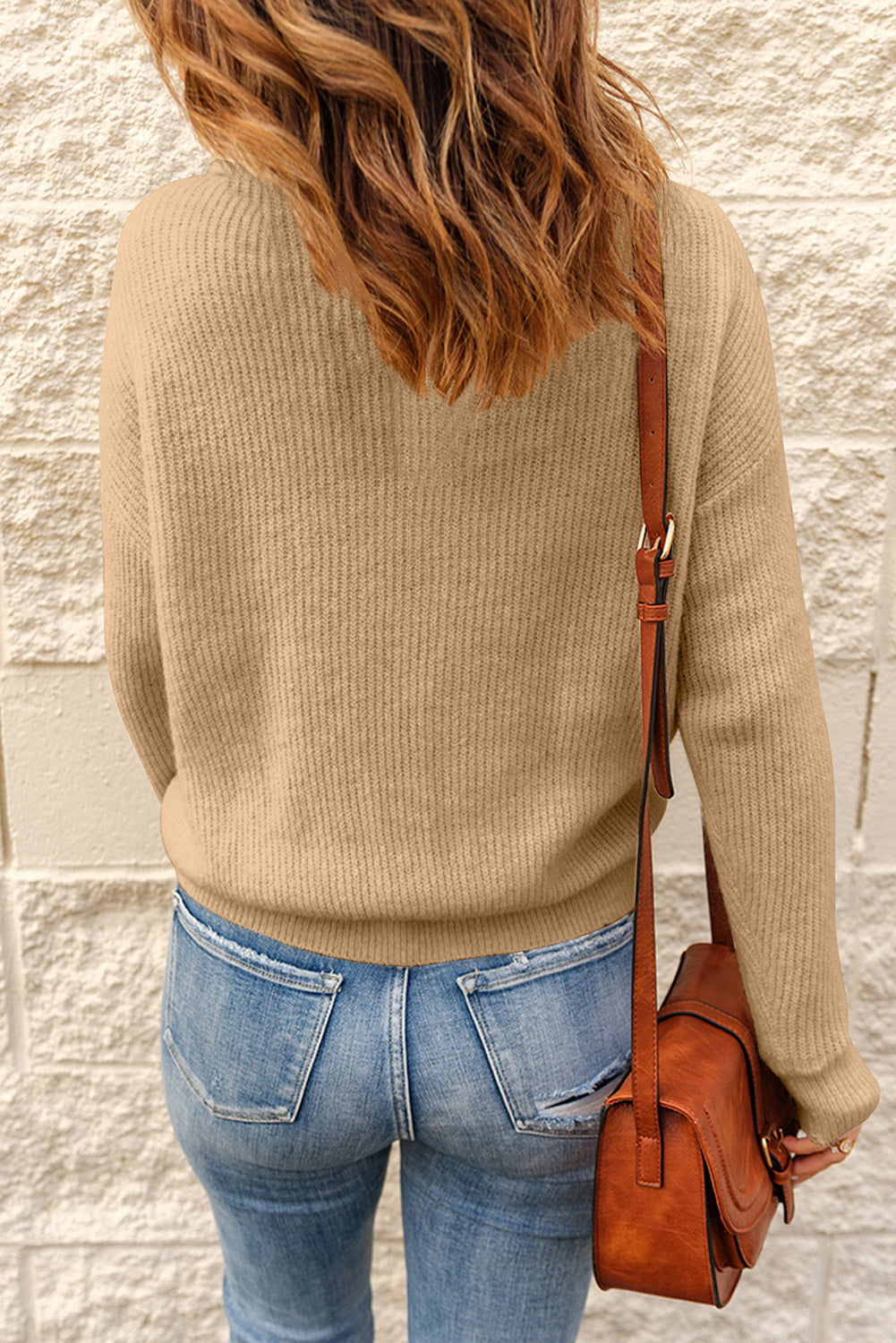 Khaki Buttoned Turn Down Sweater