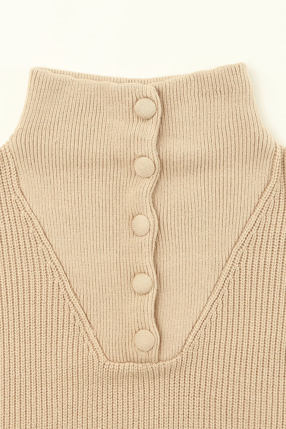 Khaki Buttoned Turn Down Sweater