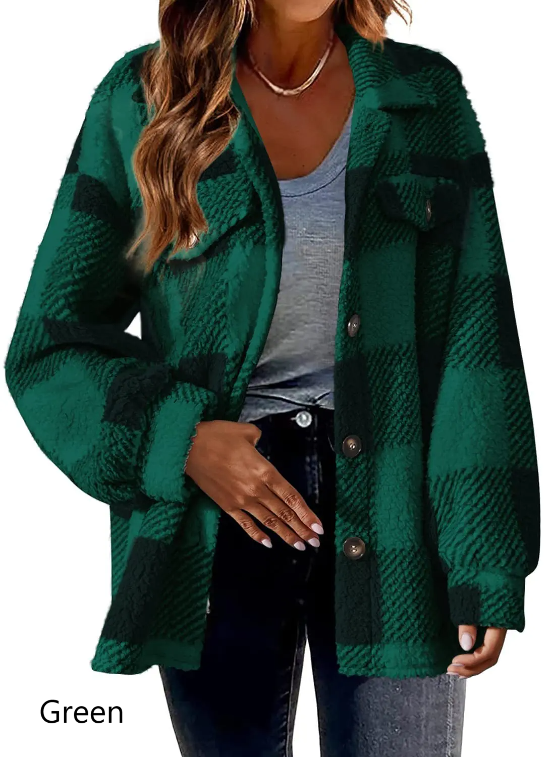 Fleece Plaid Button Down Jacket