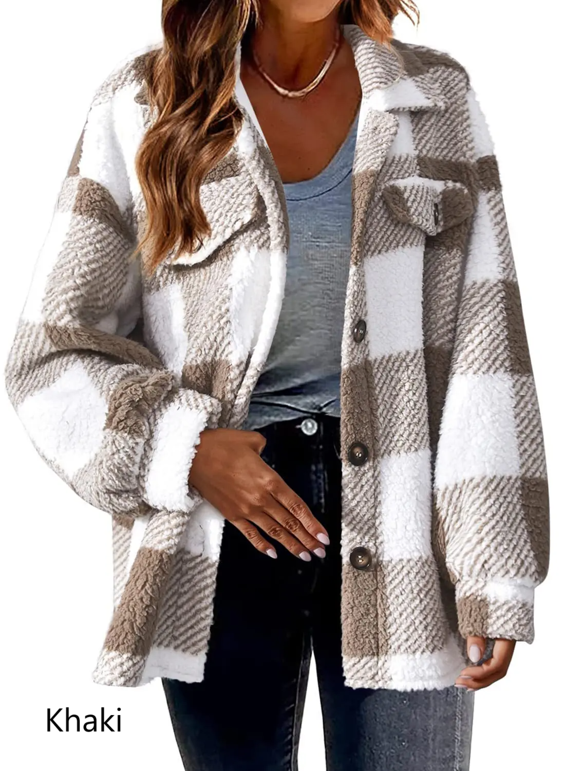 Fleece Plaid Button Down Jacket