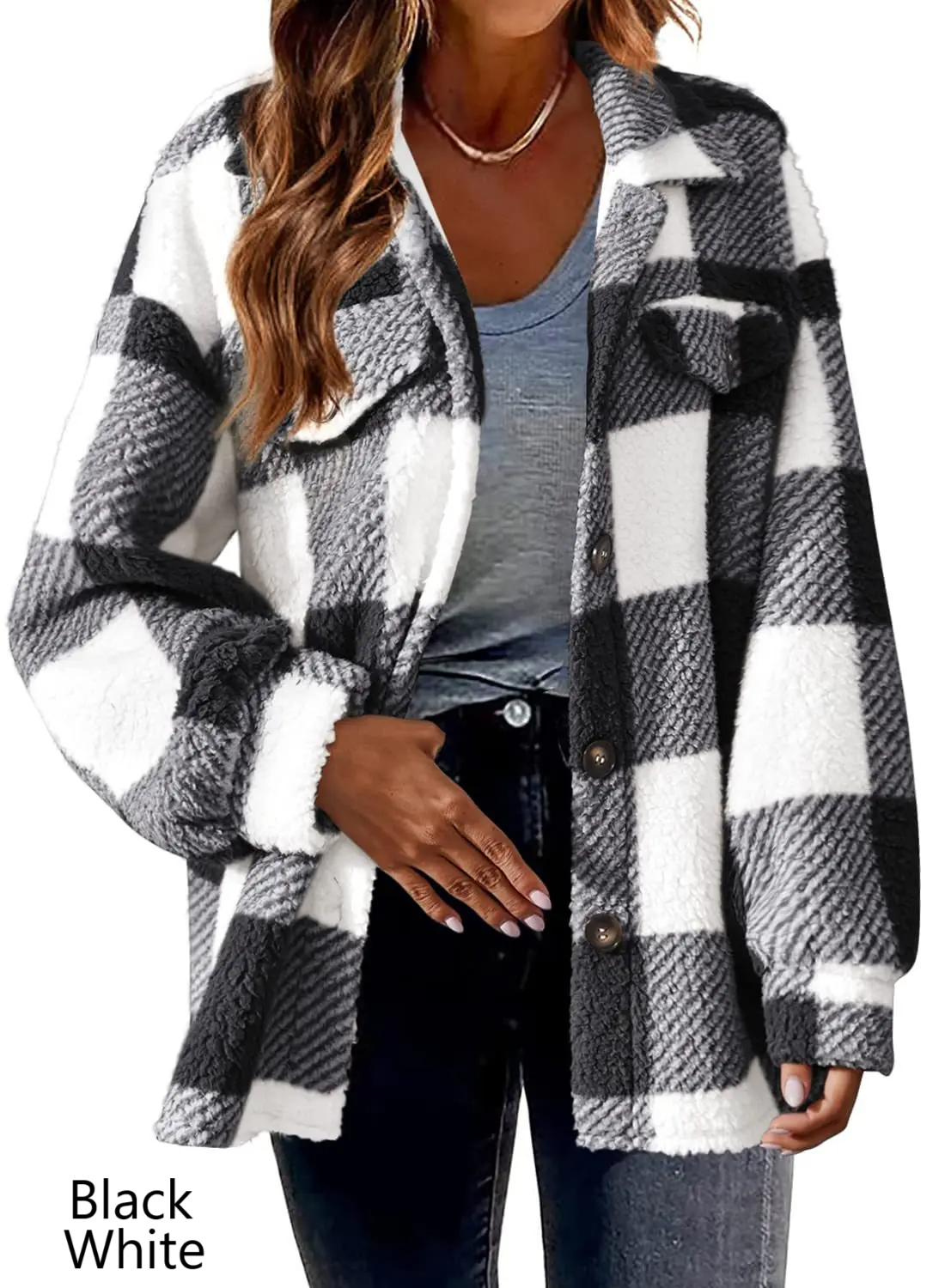 Fleece Plaid Button Down Jacket