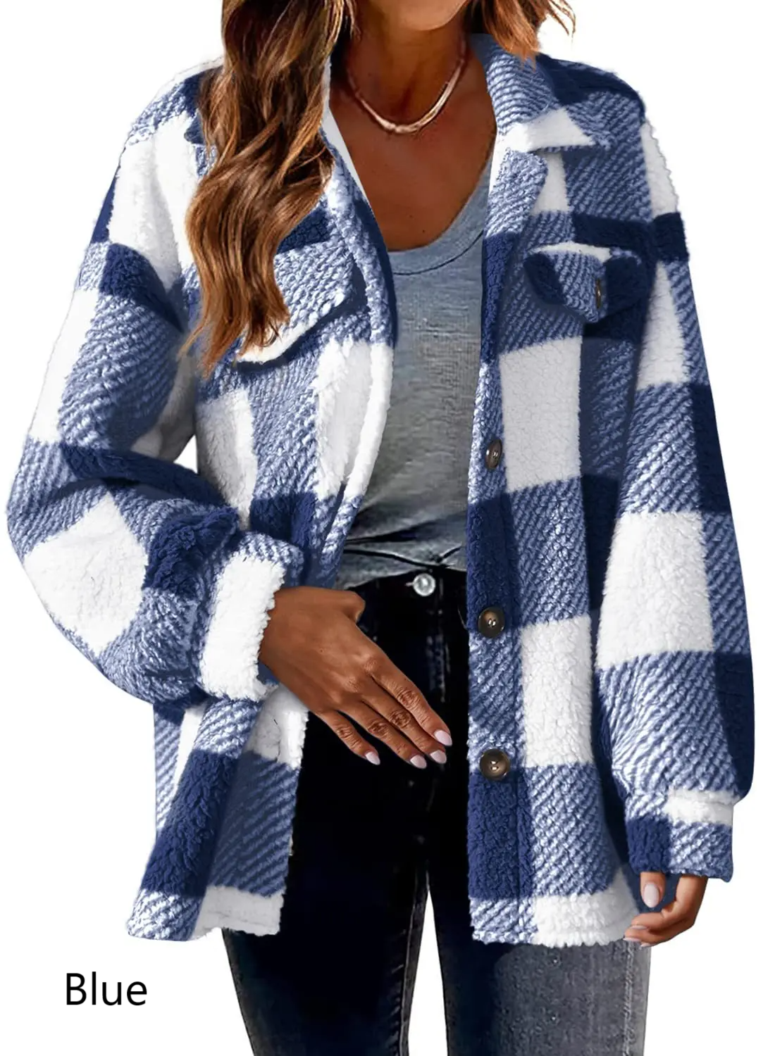 Fleece Plaid Button Down Jacket