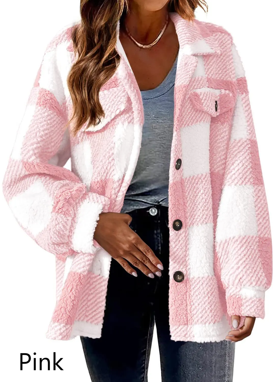 Fleece Plaid Button Down Jacket