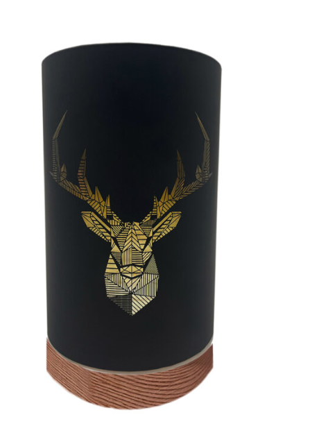 Glass Lantern With Wooden Base / Head Deer Design - Black (with timer)