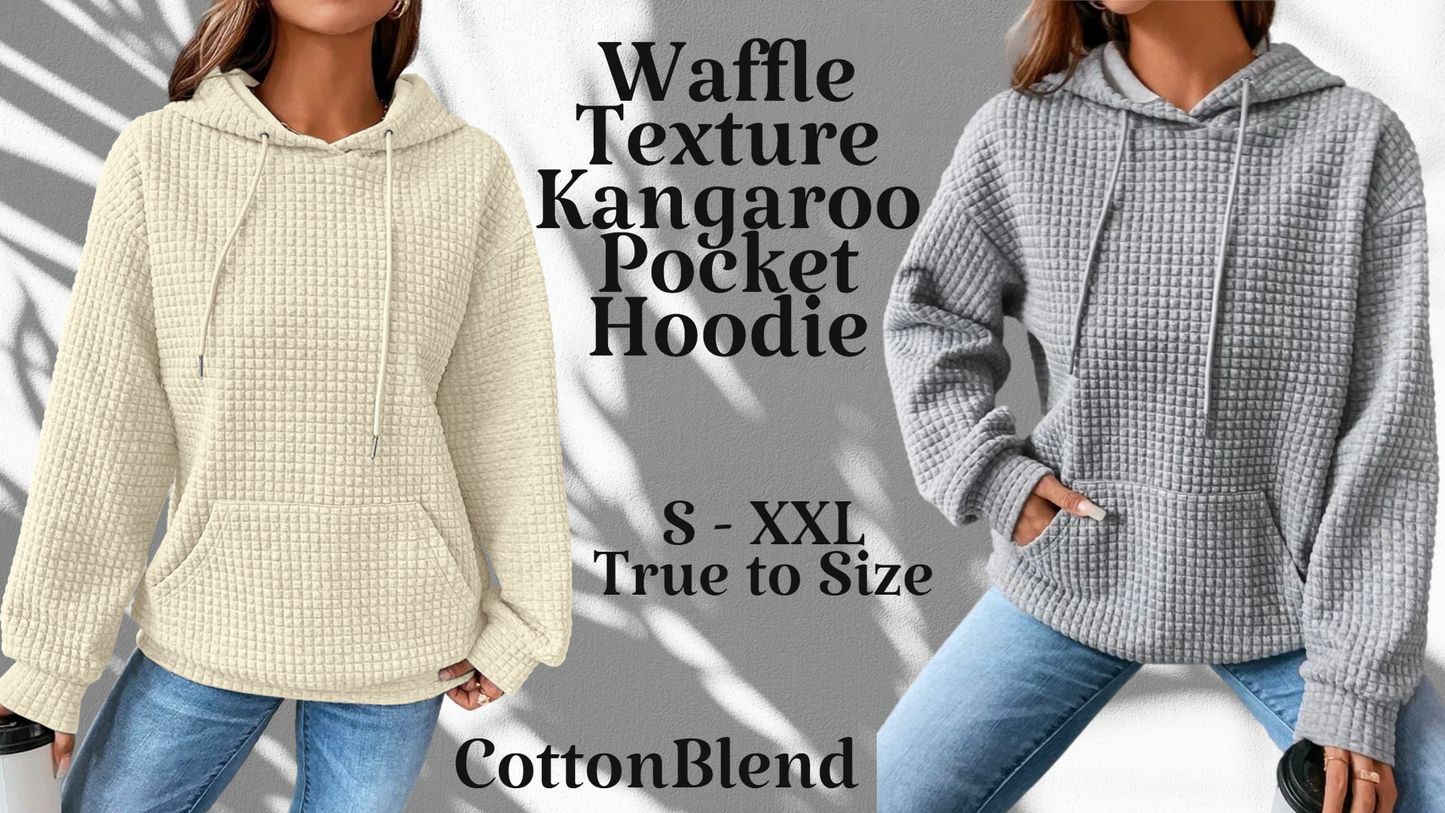 Waffle Texture Kangaroo Pocket Hoodie