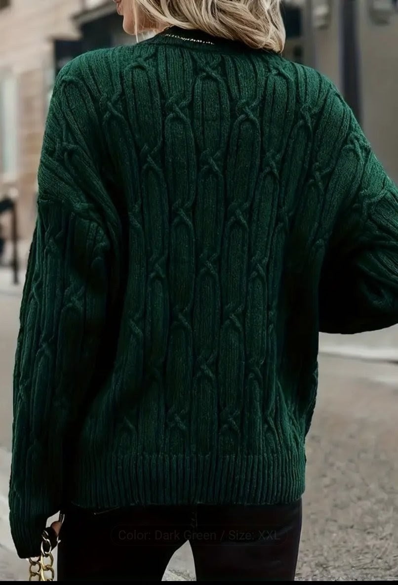 V-Neck Cable Knit Sweater