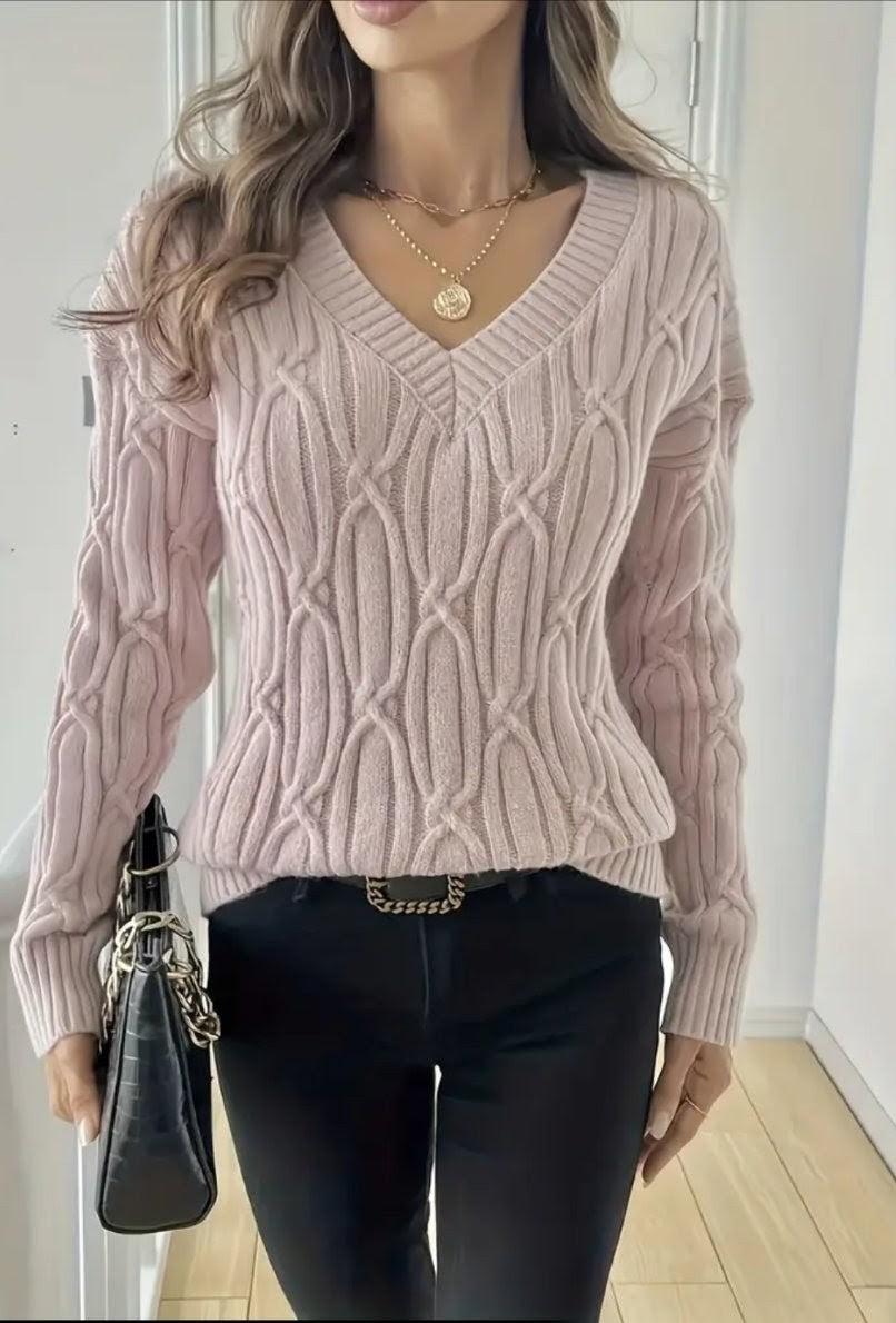 V-Neck Cable Knit Sweater